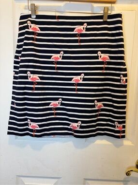 Talbots Navy & White Striped A-Line Skirt with Pink Flamingo Print